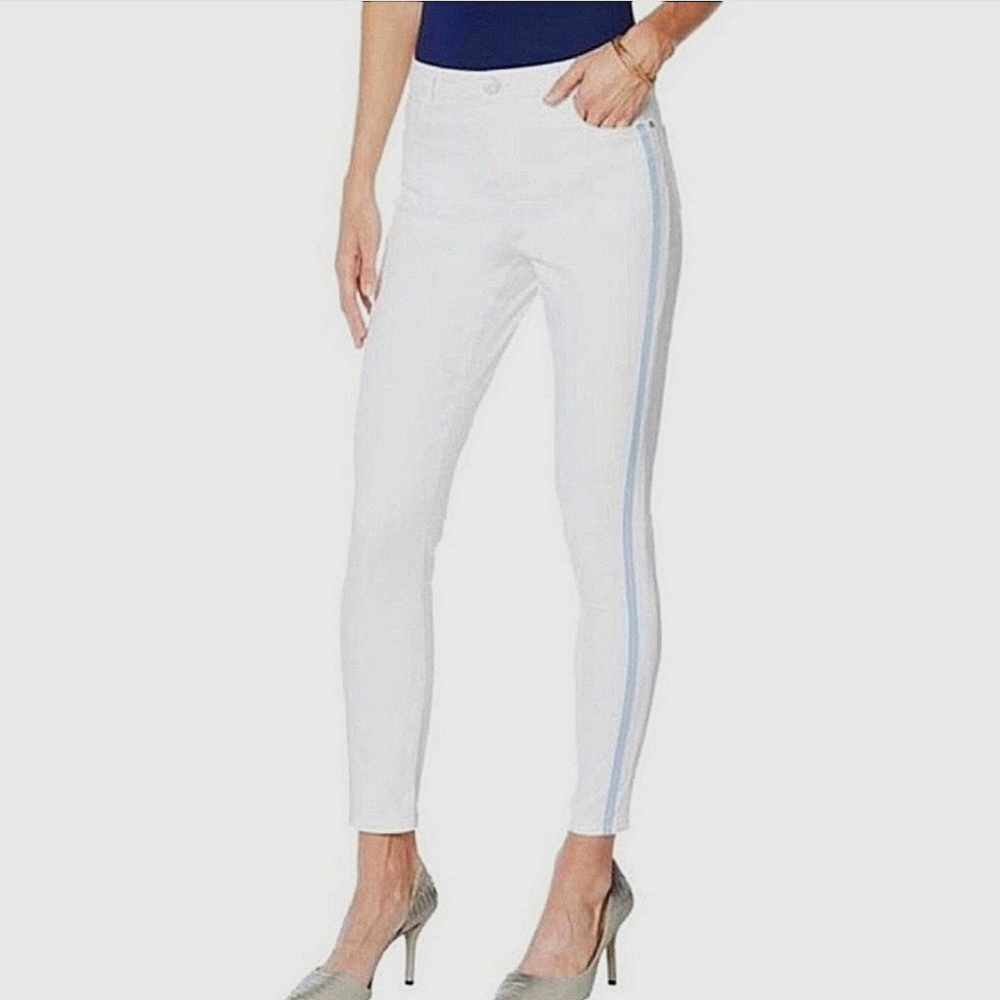 Skinnygirl White Skinny Jeans With Blue Tuxedo stripe